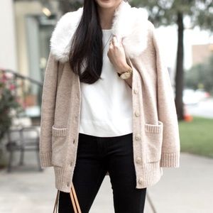 Banana Republic Merino boyfriend cardigan w/ fur